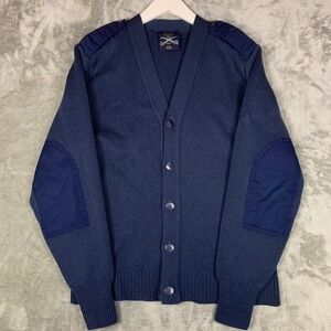 Military Equipment Corp VTG Cardigan Wool‎ Blend Mens 40L Elbow Patches Epaulets